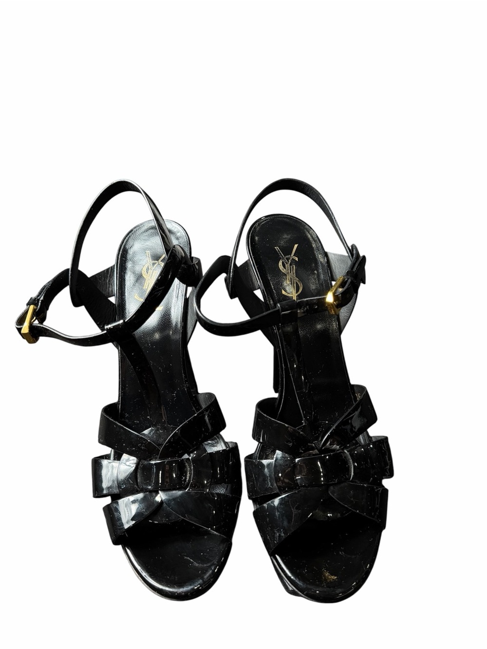 Yves Saint Laurent Black Patent Leather Bow Slingback Heels
